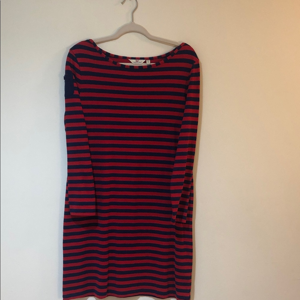 Vineyard Vines Striped Long Sleeve Dress - Red and Navy